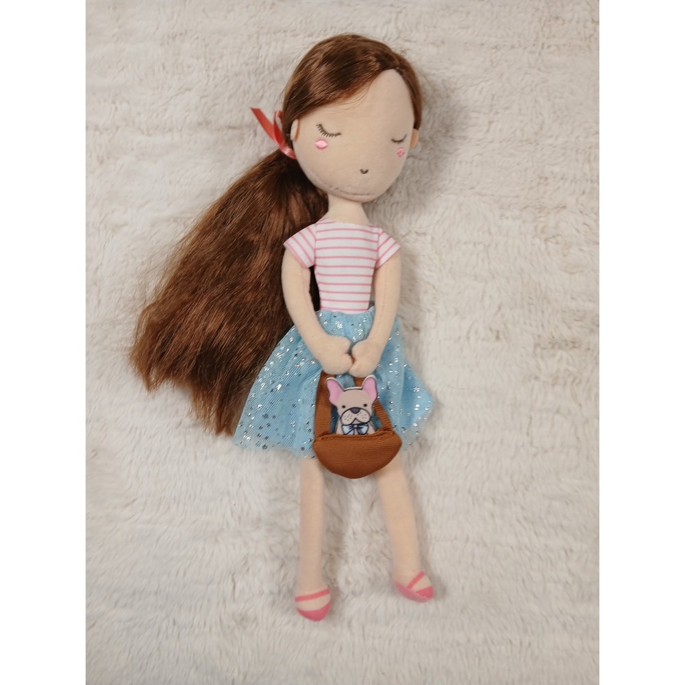 Floral Little Lilly Floral Girl with French Bulldog Doll Plush Ragdoll 12" 2021